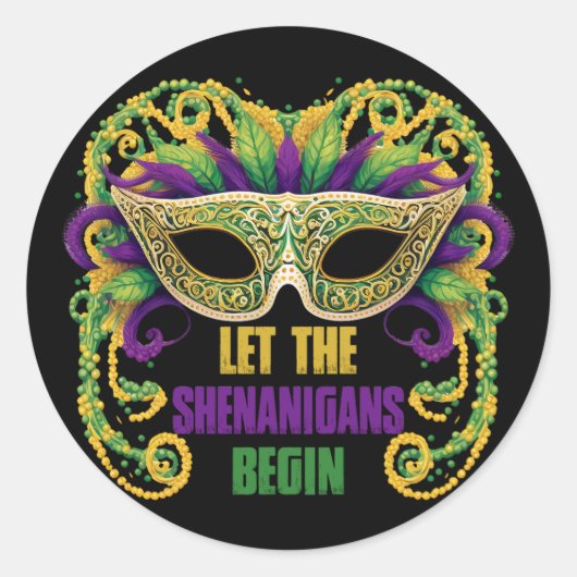 シェナニガンスがマルディグラお祝いを始める ラウンドシール (正面)