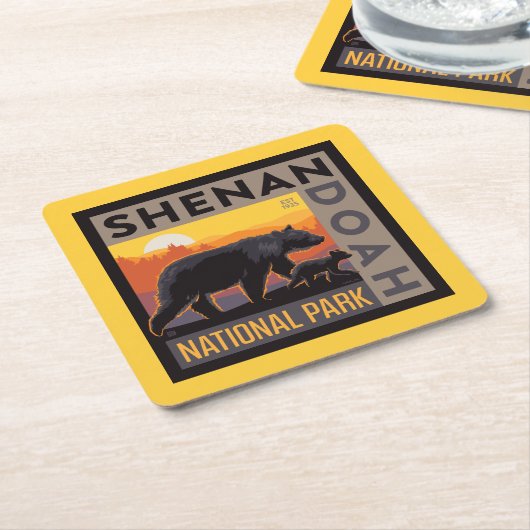 シェナンドア国立公園 |ママベア&カブス スクエアペーパーコースター (アングル)