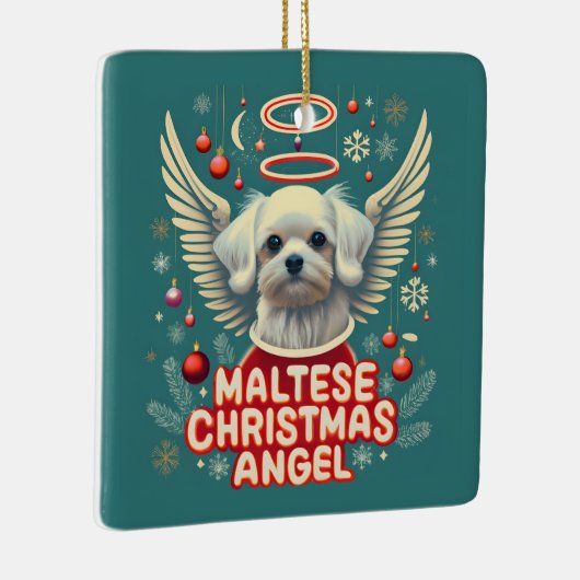 シェニードホリデーチャームマルチーズクリスマスエンジェル セラミックオーナメント (右)