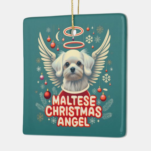 シェニードホリデーチャームマルチーズクリスマスエンジェル セラミックオーナメント (左)