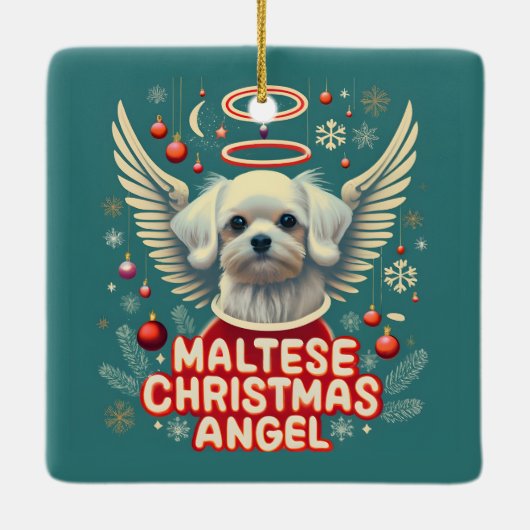 シェニードホリデーチャームマルチーズクリスマスエンジェル セラミックオーナメント (裏面)