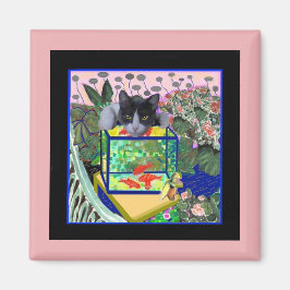 シェバの金魚、猫、アート・パロディ。 マグネット