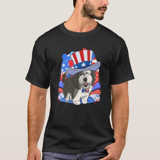 シェパドードル愛国的な叔父サム7月アメリカの4日 Tシャツ (正面)