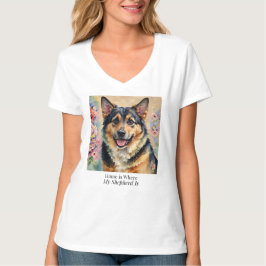 シェパードがいるところが私のホーム Women's Vネック Tシャツ