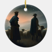 シェパードがクリスマスに群れを見る セラミックオーナメント (裏面)