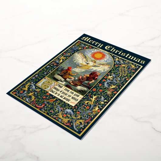 シェパードへのクリスマス出生受胎告知 箔シーズンカード (回転した状態)