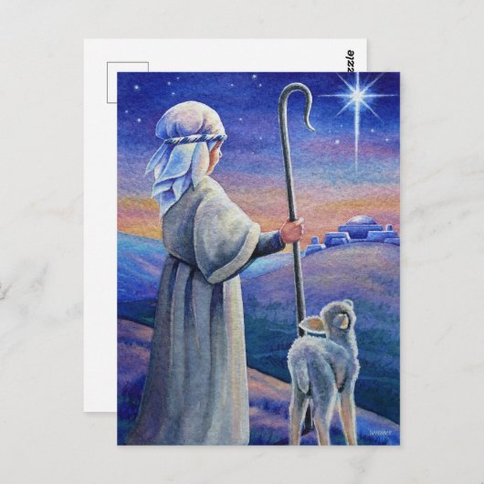 シェパードボーイラム&スタークリスマスウォーターカラーアート ポストカード (正面/裏面)