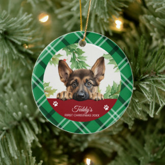 シェパード犬 最初のクリスマス セラミックオーナメント