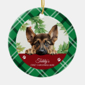シェパード犬　最初のクリスマス セラミックオーナメント (正面)