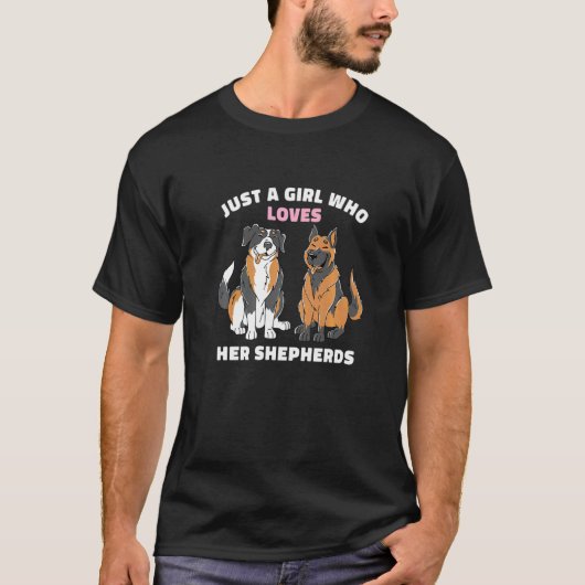 シェパード+オーストラリアン+シェパード好きの女の子 Tシャツ (正面)
