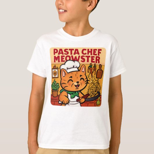 シェフおもしろいイタリアンキャット料理パスタ Tシャツ (正面)