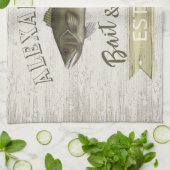 シェフおもしろいシンプルの釣り人の餌とタックルサイン キッチンタオル (折り畳み)