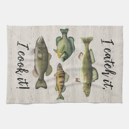 シェフおもしろいフィッシャーマンフィッシュキャッチシンプル野生動物 キッチンタオル (横)