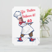 シェフおもしろい誕生日調理師顔リプレイスユーモアファブ 招待状 (スタンド正面)