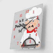 シェフおもしろい- Itディナーの時間はまだ スクエア壁時計 (傾斜)