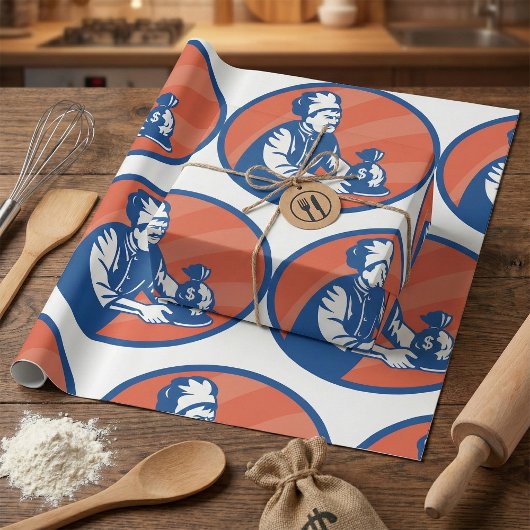 シェフが札束を持ってレストランの資金を管理する ラッピングペーパー