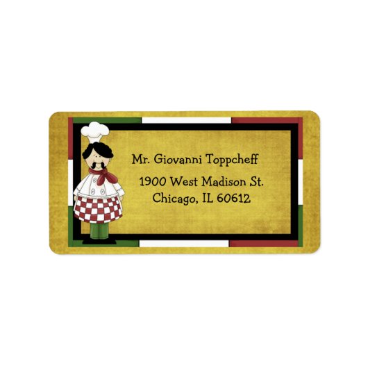 シェフが赤いエプロンを市松模様に着た ラベル (正面)