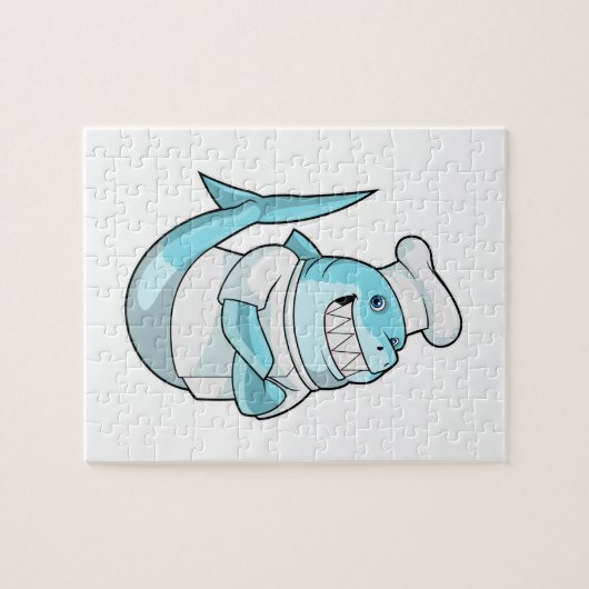 シェフとしてのシャークと料理エプロン ジグソーパズル (横)