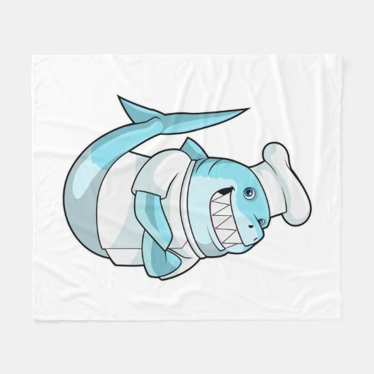 シェフとしてのシャークと料理エプロン フリースブランケット (正面(横))