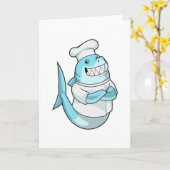 シェフとしてコック帽をかぶったサメ カード (黄色い花)