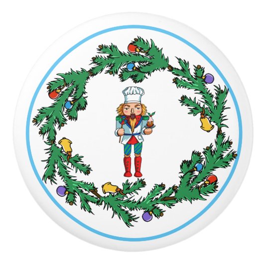 シェフのくるみ割りが付いているクリスマスのリース セラミックノブ (正面)