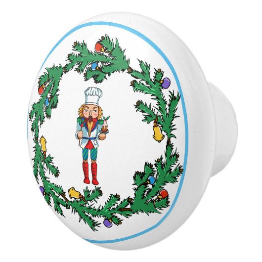 シェフのくるみ割りが付いているクリスマスのリース セラミックノブ (右)