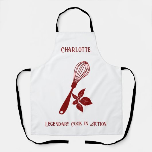 シェフのためのウィスクとハーブデザインでバーガンディ エプロン (正面)