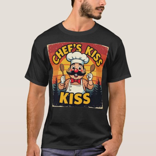 シェフのキス 楽しいレトロ風カートゥーンシェフ Tシャツ (正面)