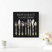 シェフのケイタリングビジネスの食事用器具類 スクエア壁時計 (ホーム)