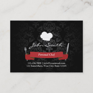 シェフのケータリングのレストランのエレガントで黒いダマスク織 名刺