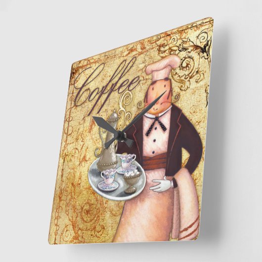 シェフのコーヒー スクエア壁時計 (傾斜)