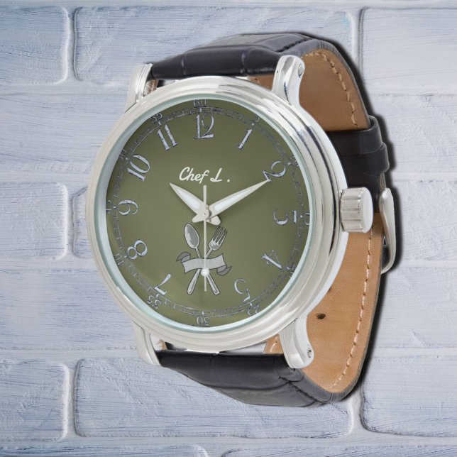 シェフのシルバースプーン&フォーク – 名前を追加 腕時計 (クリエイターアップロード済み)