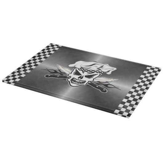 シェフのスカルおよび燃えるようなシェフのナイフ2 カッティングボード (角)