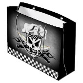 シェフのスカルおよび燃えるようなシェフのナイフ2 ラージペーパーバッグ (裏面アングル)