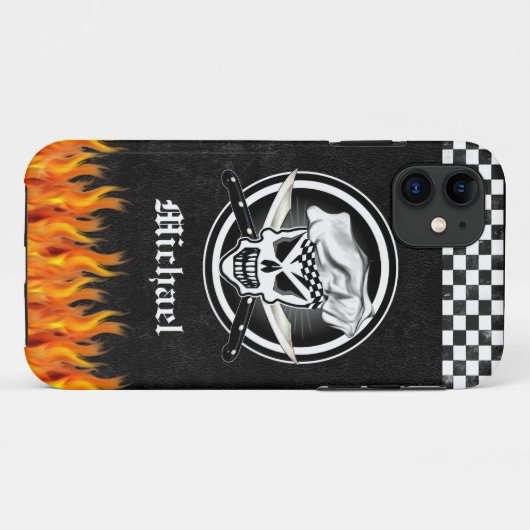 シェフのスカル2および交差させたシェフのナイフ Case-Mate iPhoneケース (裏面(横))