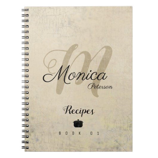 シェフのレシピにスタイリッシュベージュのモノグラム ノートブック (正面)
