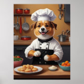 シェフの仔犬がキッチンで料理を作る面白いデザイン ポスター (正面)