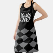 シェフの名パーソナライズされた前グレー市松模様に黒 エプロン (インサイチュ)