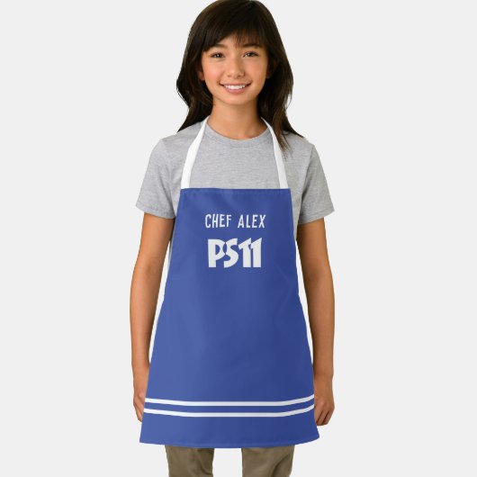 シェフの名前と学校のロゴのパーソナライズされた子供 エプロン (インサイチュ)