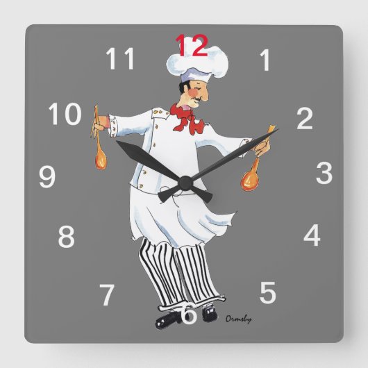 シェフの壁掛け時計 スクエア壁時計 (正面)