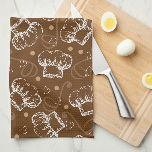 シェフの帽子が付いている料理パターン キッチンタオル (四つ折り)