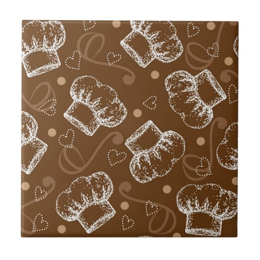 シェフの帽子が付いている料理パターン タイル (正面)