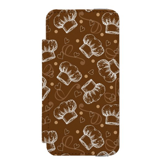 シェフの帽子が付いている料理パターン INCIPIO iPhoneウォレットケース (フォリオ 正面)