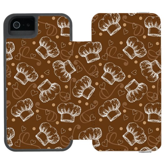 シェフの帽子が付いている料理パターン INCIPIO iPhoneウォレットケース (フォリオ Open)