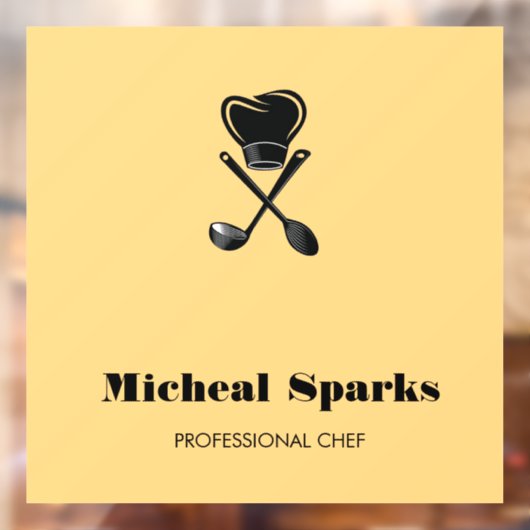 シェフの帽子とスプーンのシルエット ベージュ ウィンドウサイン (シート2)