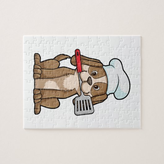 シェフの帽子とヘラと調理師としての犬 ジグソーパズル (横)