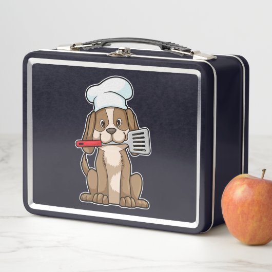 シェフの帽子とヘラと調理師としての犬 メタルランチボックス (インサイチュ)