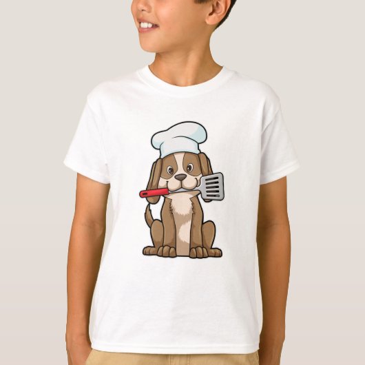 シェフの帽子とヘラと調理師としての犬 Tシャツ (正面)