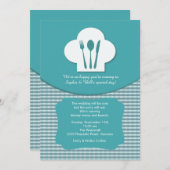 シェフの帽子(ティール(緑がかった色))のポストの結婚式のブランチの招待状 招待状 (正面/裏面)