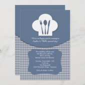 シェフの帽子（青）ポスト'スブルン結婚チ招待状 招待状 (正面/裏面)